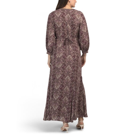 MAX STUDIO Burgundy Three-quarter Sleeve Printed Maxi Dress - Picture 2 of 2